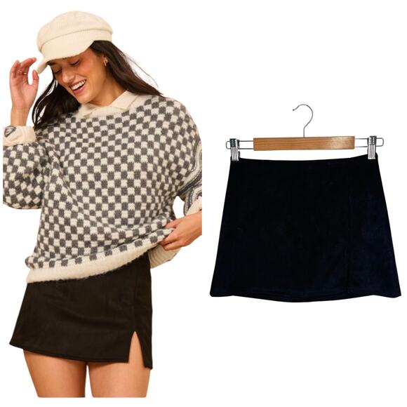 Altard State Mini Skirt Womens S Rory Suede Notch Slit Fitted Flirty Black - Picture 1 of 15